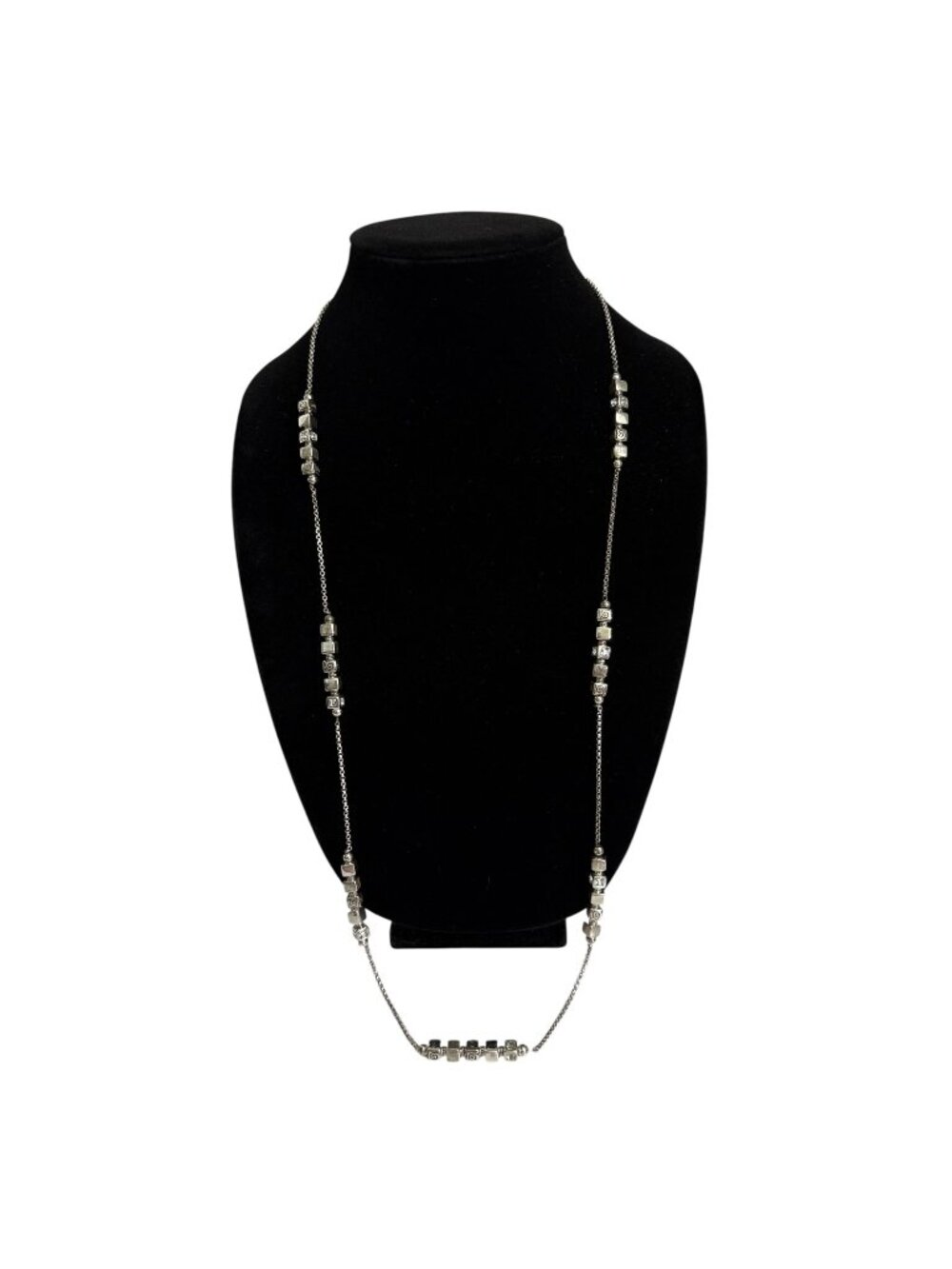 NWT Brighton Mayan Silver Tone Long Necklace With Decorative Beads Adjustable
